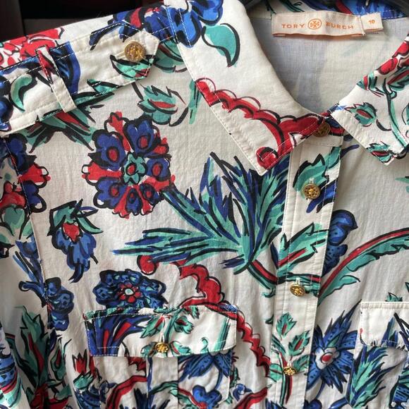 Tory Burch Brigette Blouse Cotton Floral Button Up SIZE 10 - Picture 4 of 6